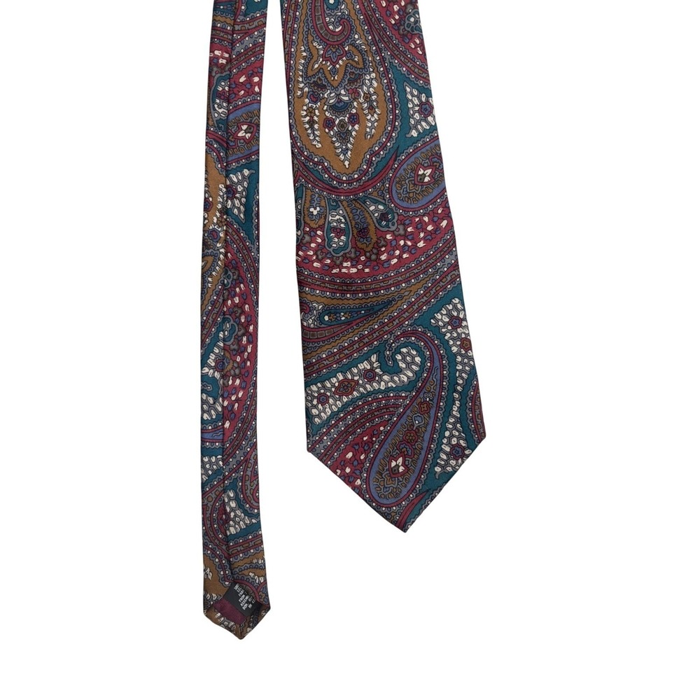 Geoffrey Beene Paisley Silk Tie Burgundy Teal Gold Mens Necktie Formal
